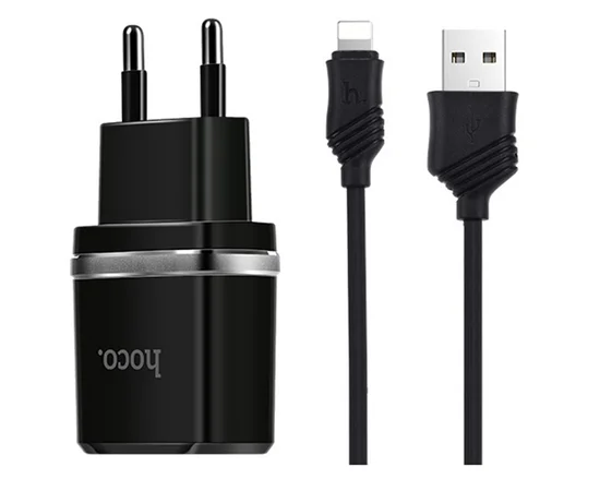 СЗУ Hoco C12 Dual USB Charger 2.1A (+кабель Lightning) Черный