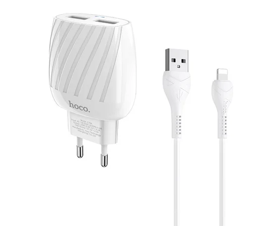 СЗУ Hoco C78A (2USB/2.4A) + Lightning Белый