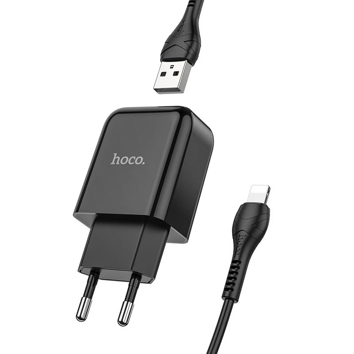 СЗУ HOCO N2 (1USB/2.1A) + USB - Lightning Черный