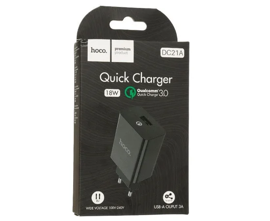 СЗУ Hoco DC21A QC3.0 (1USB/3A) Черный