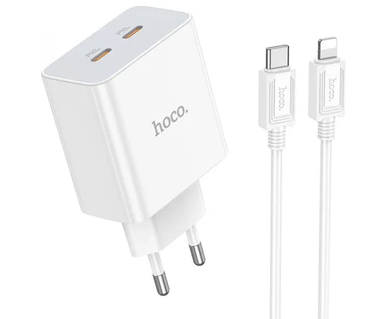 СЗУ Hoco C108A PD 35W (2 Type-C) + Type-C to Lightning White