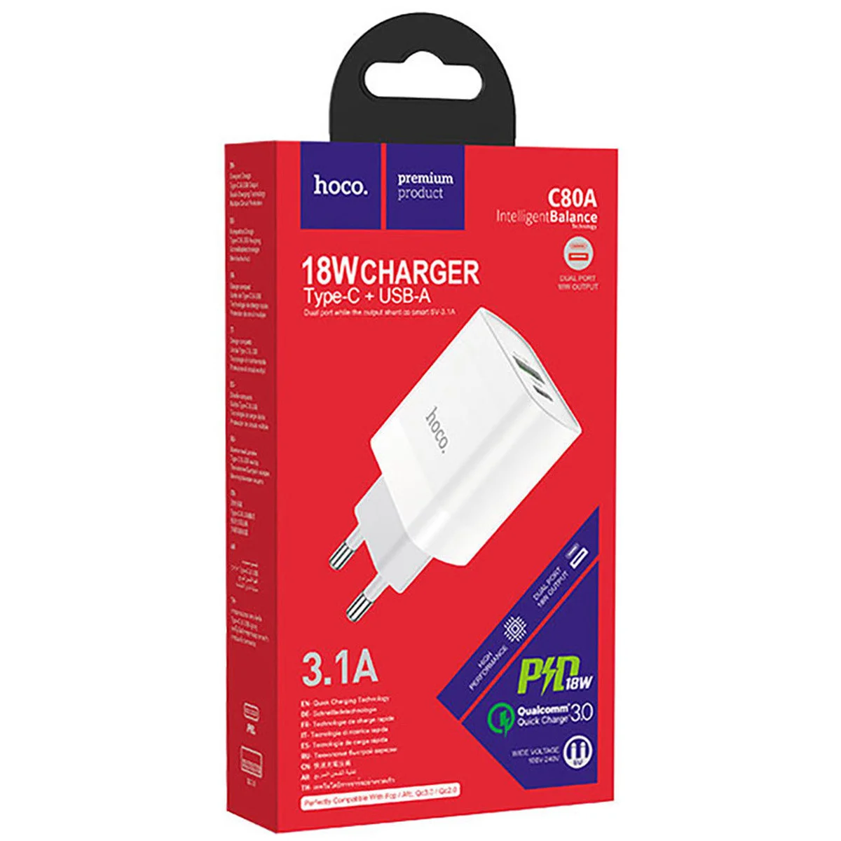 СЗУ HOCO C80A PD 20W+QC3.0 Type-C + USB Білий