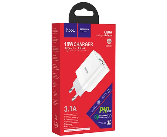 СЗУ HOCO C80A PD 20W+QC3.0 Type-C + USB Белый
