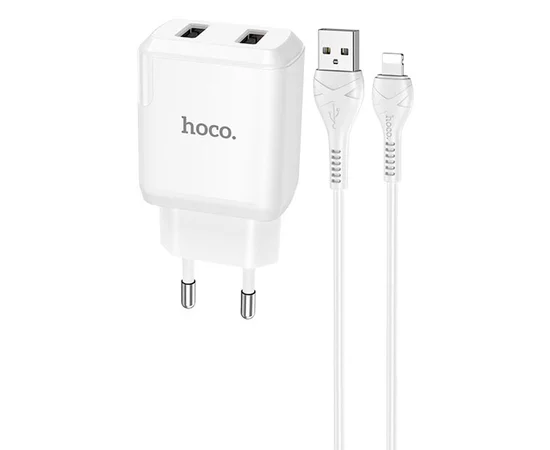 СЗУ HOCO N7 (2USB/2,1A) + USB - Lightning Белый