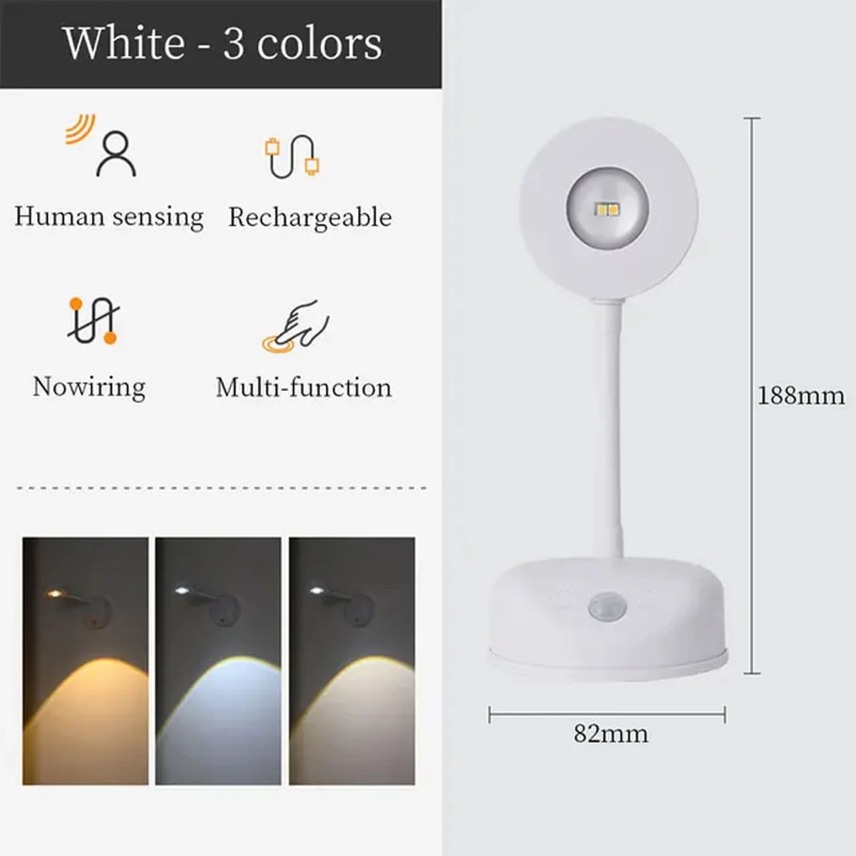 Настольная лампа LED с датчиком движения 3 colour light MZ-L2201 White