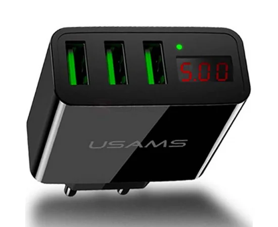 СЗУ USAMS US-CC035 с дисплеем (3USB 2.4A) Черный