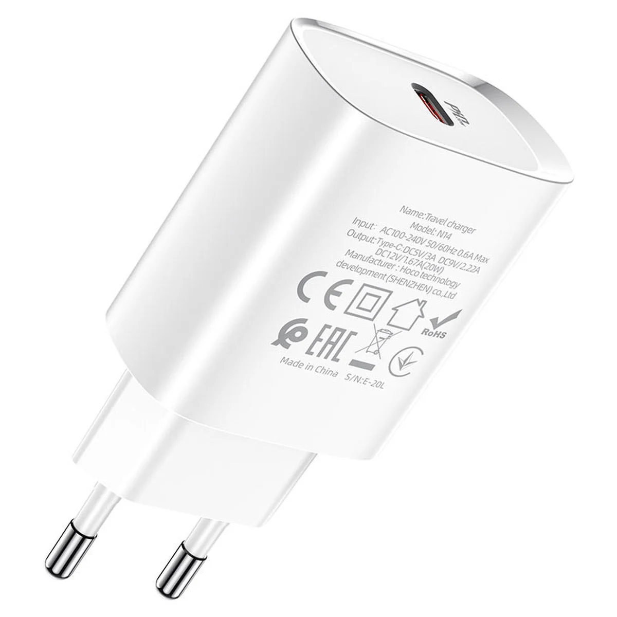 СЗУ HOCO N14 PD 20W 1Type-C + Type-C to Lightning Білий