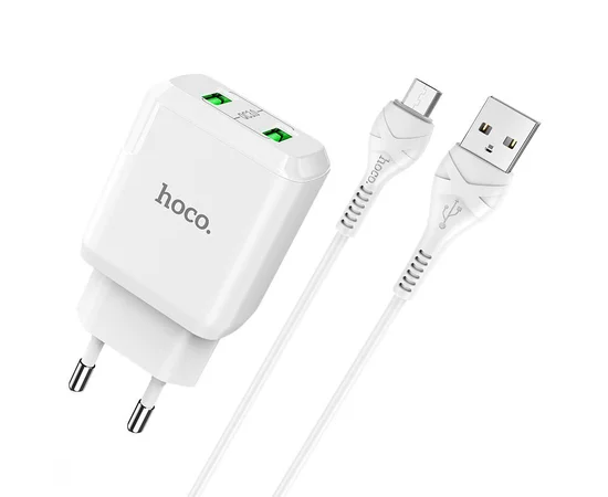 СЗУ HOCO N6 QC3.0 (2USB/3A) + USB - MicroUSB Белый