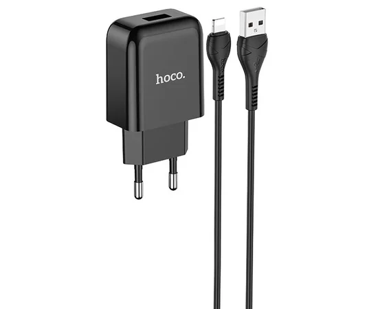 СЗУ HOCO N2 (1USB/2.1A) + USB - Lightning Черный
