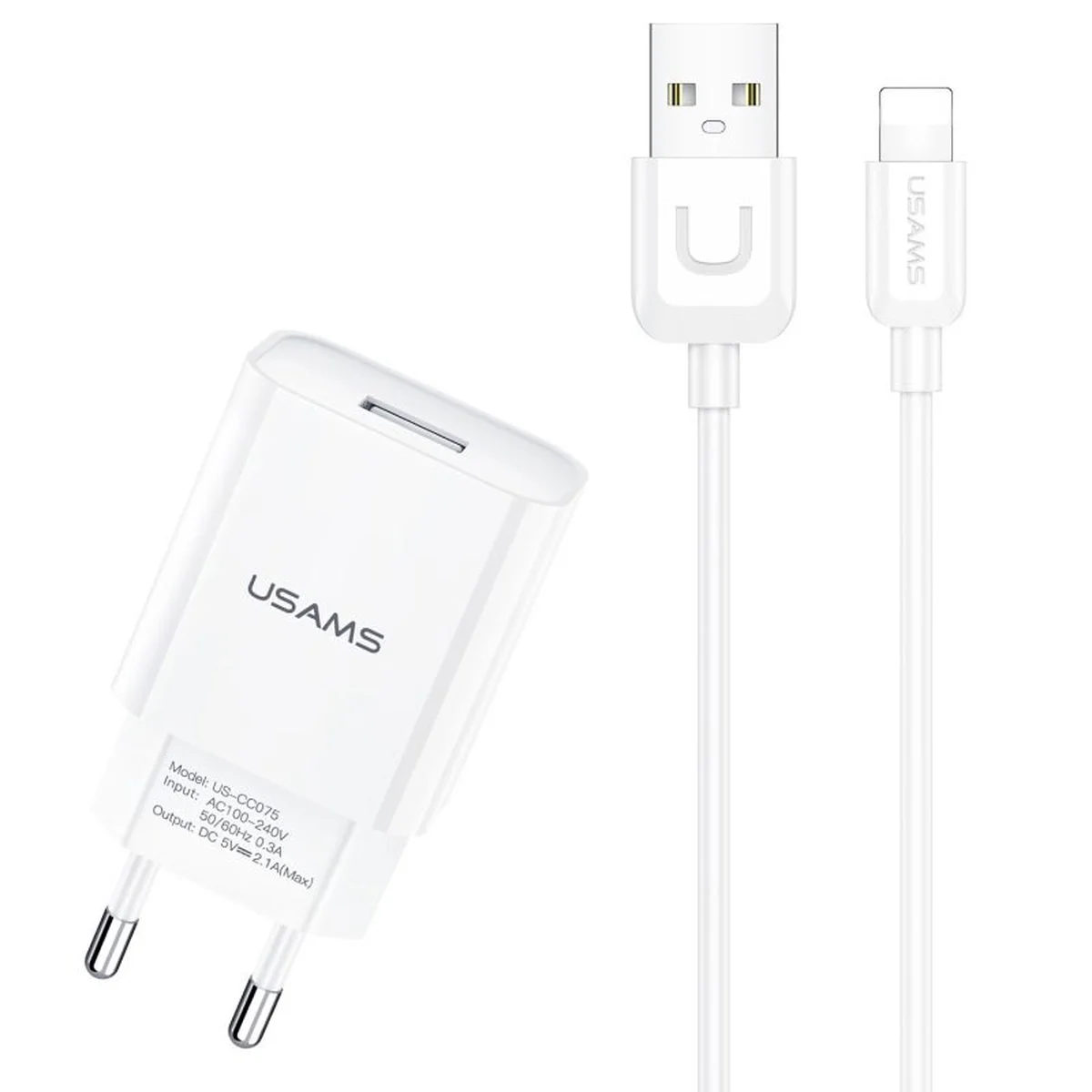 СЗУ USAMS T21 Charder kit - T18 single USB + Uturn Lightning cable Білий