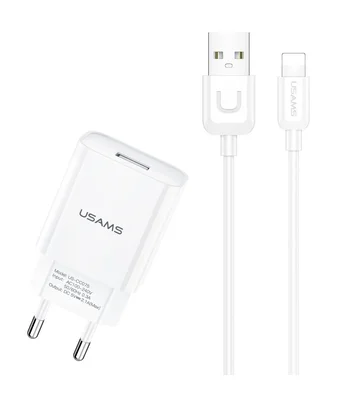 СЗУ USAMS T21 Charder kit - T18 single USB + Uturn Lightning cable Белый