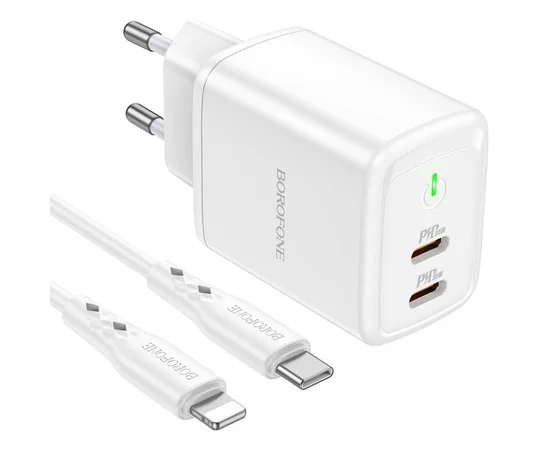 СЗУ Borofone BN9 PD35W (2Type-C) + Type-C to Lightning White