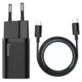 СЗУ Baseus Super Si Quick Charger 1C 25W + Cable Type-C to Type-C 3A (1m) Чорний