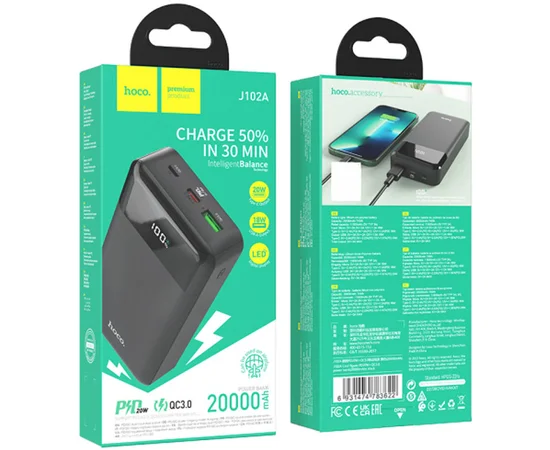 Портативное зарядное устройство Power Bank Hoco J102A Cool figure PD20W+QC3.0 20000 mAh Black