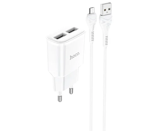 СЗУ HOCO C88A (2USB/2.4A) + MicroUSB Белый