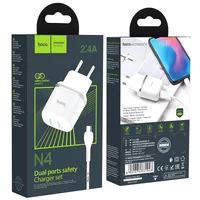 СЗУ Hoco N4 (2USB/2.4A) + MicroUSB Белый