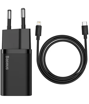 СЗУ Baseus Super Si Quick Charger 1C 20W + кабель Type-C to Lightning Чорний