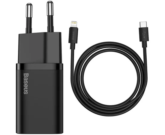 СЗУ Baseus Super Si Quick Charger 1C 20W + кабель Type-C to Lightning Черный