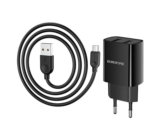 СЗУ Borofone BA53A Powerway (2USB/2.1A) + MicroUSB Черный