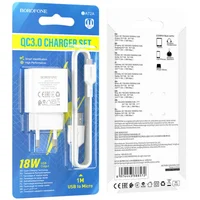 СЗУ Borofone BA72A Spring QC3.0 USB to MicroUSB White