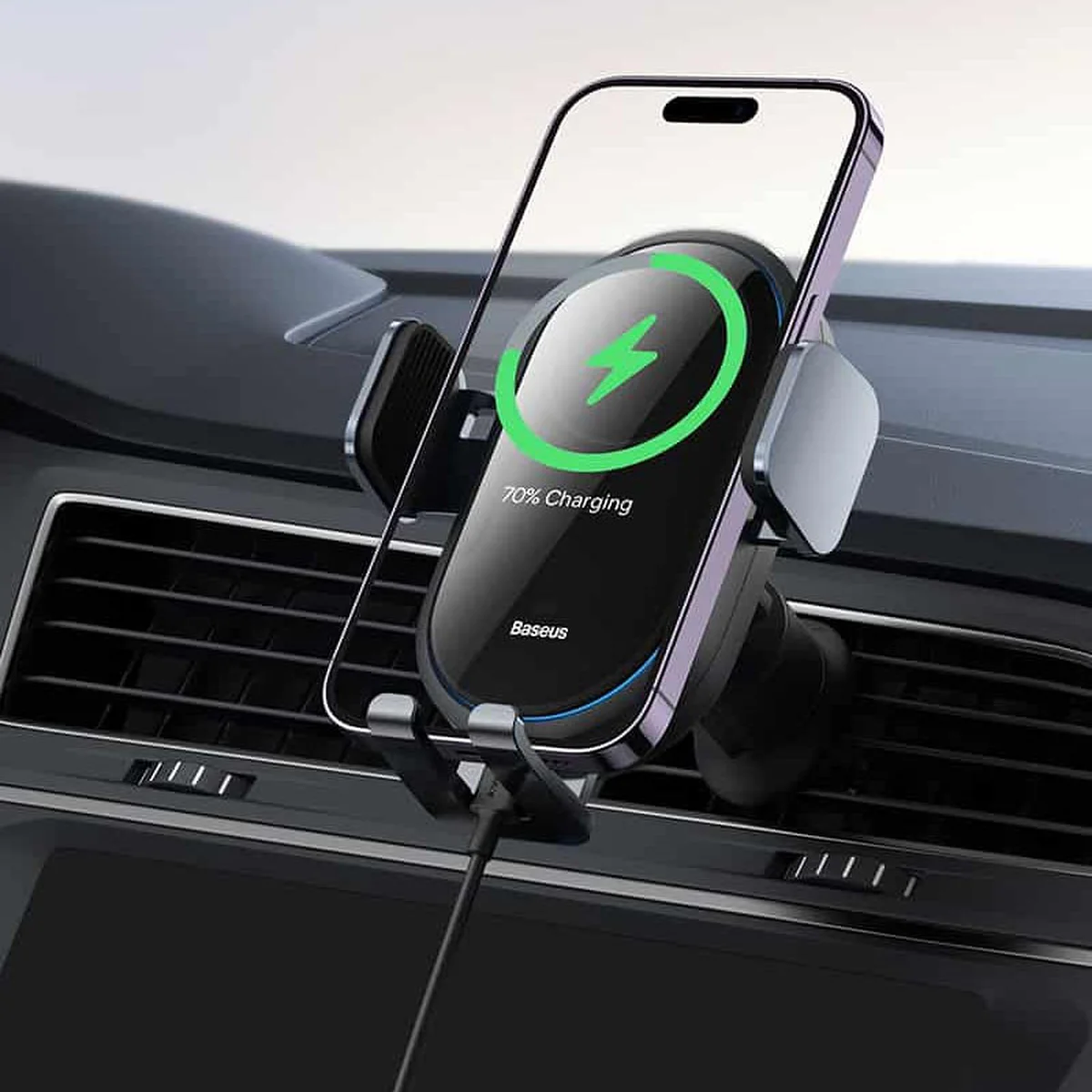 Автодержатель с БЗУ Baseus LightChaser Wireless Charging Electric Car Mount 15W (C40355900121-00) Black