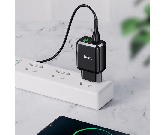 СЗУ HOCO N6 QC3.0 (2USB/3A) + USB - MicroUSB Черный