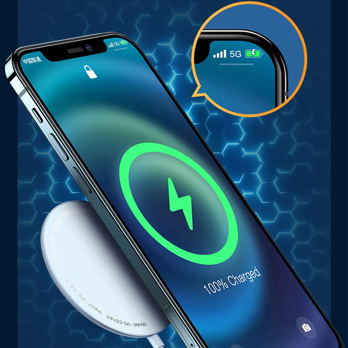 БЗУ Usams US-CD160 W2,15W, Type-C (магнитный) Серебряный