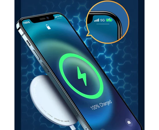 БЗУ Usams US-CD160 W2,15W, Type-C (магнитный) Серебряный