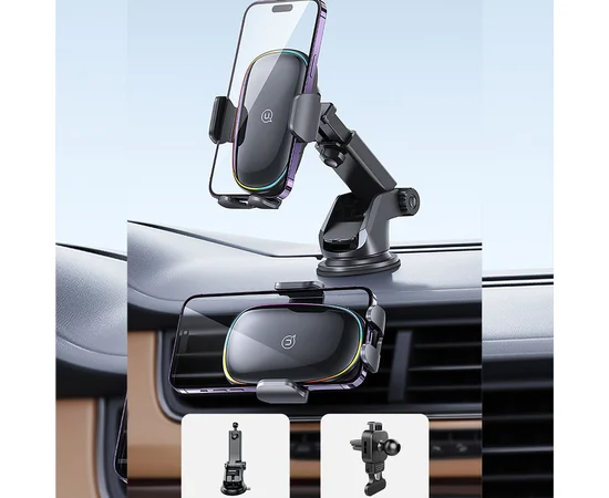 Автодержатель с БЗУ Usams US-CD187 15W with Colorful Light Black