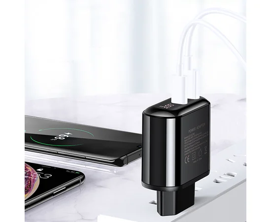 СЗУ USAMS US-CC085 T23 QC3.0+PD3.0 Fast Charger (EU)+U31 Type-C to Lightning PD Fast Charging 1.2m Черный