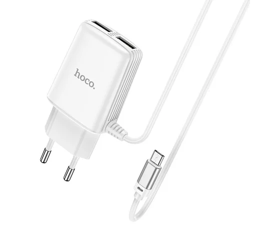 СЗУ HOCO C82A Real power dual port cable charger (for MicroUSB) (EU) Белый
