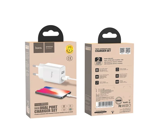 СЗУ Hoco C62A Victoria 2.1A 2USB + cable Lightning white