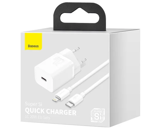 СЗУ Baseus Super Si Quick Charger 1C 20W + кабель Type-C to Lightning (TZCCSUP-B) Білий