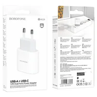 СЗУ Borofone BA62A Wiseacre PD12W (1USB/1Type-C/2.4A) + Type-C to Lightning Белый