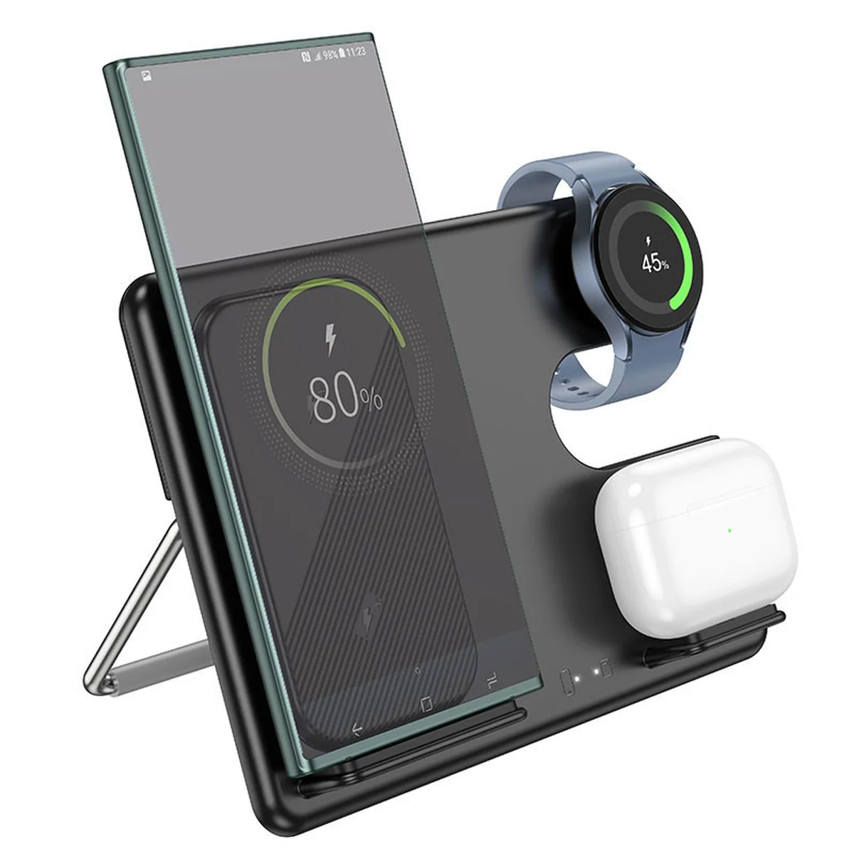 БЗУ Hoco CQ2 Flash folding 3-in-1 wireless fast charger (for Samsung Watch) Black