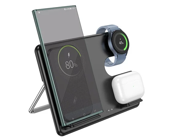 БЗУ Hoco CQ2 Flash folding 3-in-1 wireless fast charger (for Samsung Watch) Black
