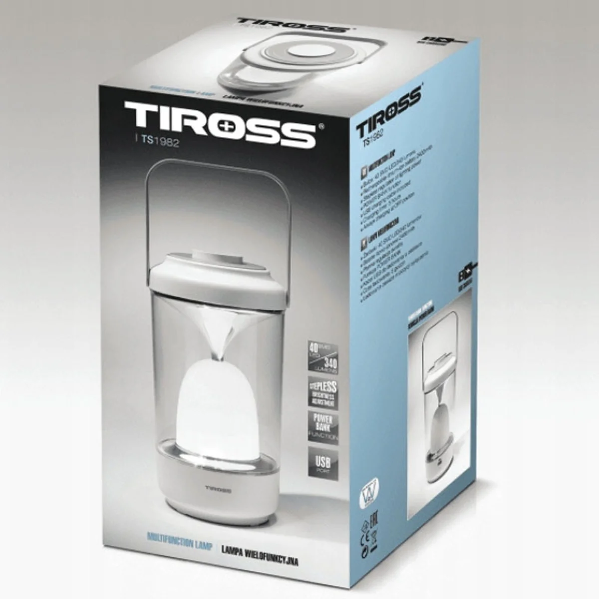 Фонарь аккумуляторный TIROSS TS-1982 (2400mAh с функцией Power Bank) Белый / Серый