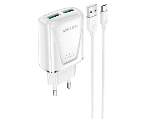 СЗУ Borofone BA54A Wide road QC3.0 (2USB) + Type-C White