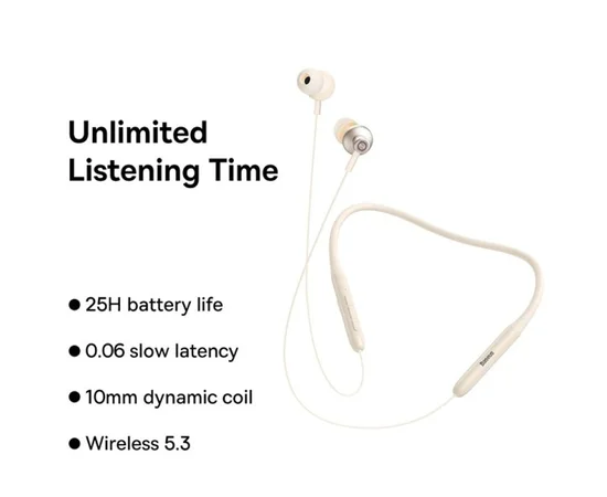 Беспроводные наушники Baseus Bowie P1 Half In-ear Neckband Wireless Earphones (NGPB000) Creamy-white