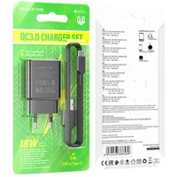 СЗУ Borofone BA72A Spring QC3.0 USB to Type-C Black