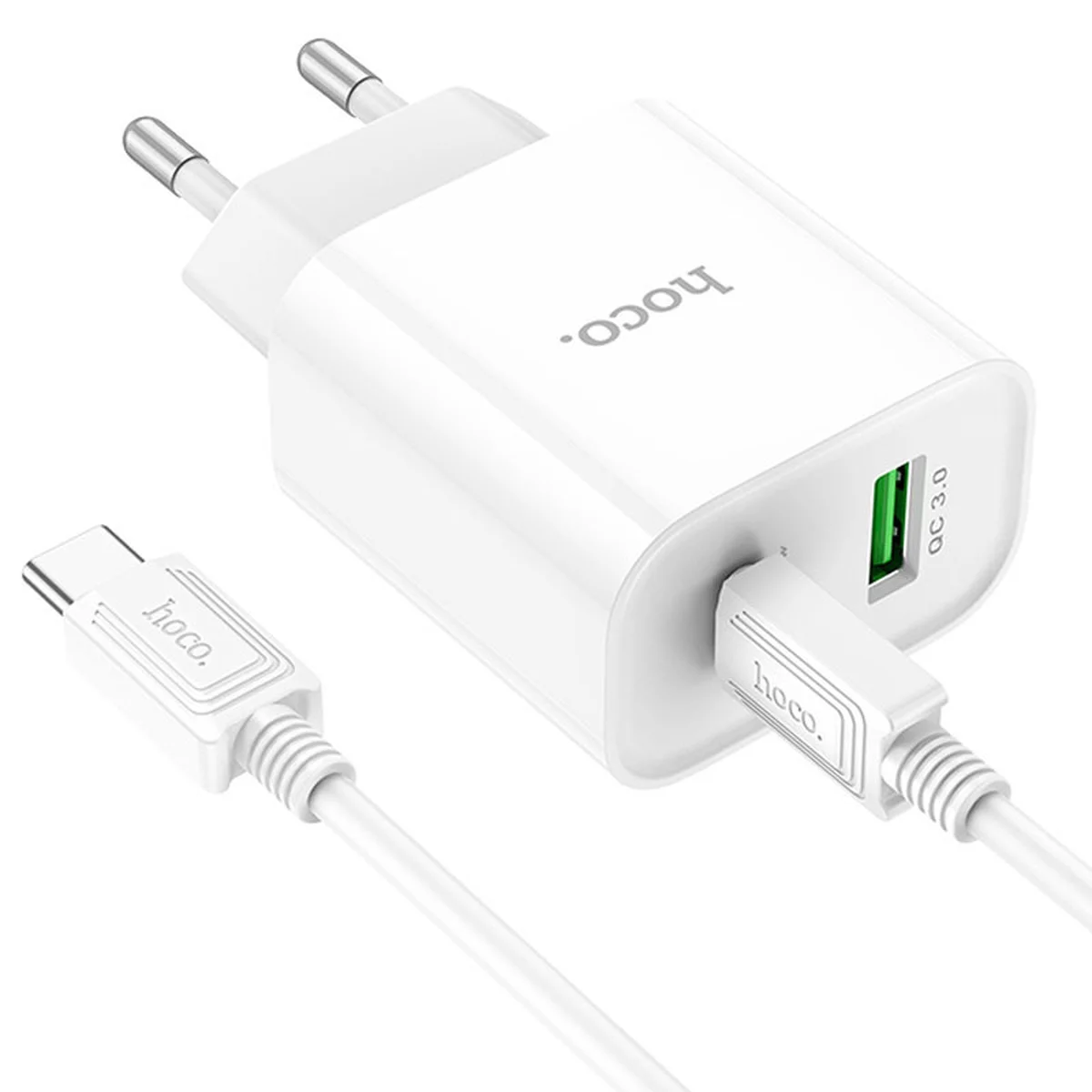 СЗУ HOCO C80A Plus Rapido PD20W+QC3.0 (1Type-C/1USB) + Type-C to Type-C White