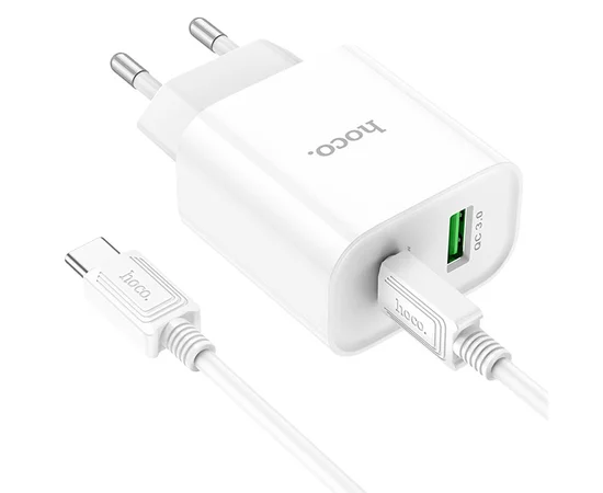 СЗУ HOCO C80A Plus Rapido PD20W+QC3.0 (1Type-C/1USB) + Type-C to Type-C White