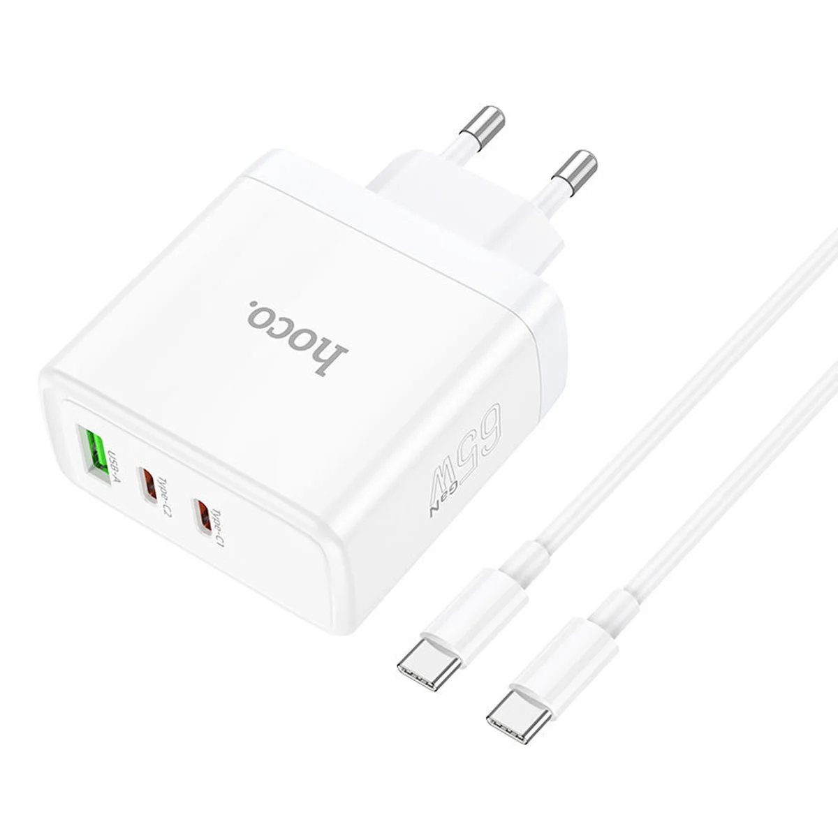 СЗУ Hoco N30 Glory PD65W (2Type-C/1USB) + Type-C to Type-C White
