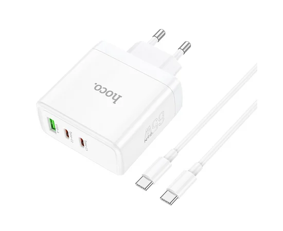СЗУ Hoco N30 Glory PD65W (2Type-C/1USB) + Type-C to Type-C White
