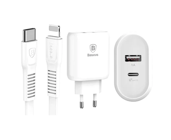 СЗУ Baseus Bojure PD Quick Charger + Cable (Lightning) 32W 1Type-C 1USB white