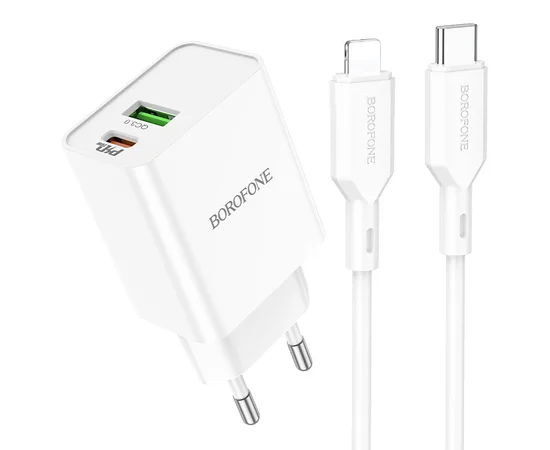 СЗУ Borofone BA69A Resource PD20W+QC3.0 (Type-C to Lighting) White