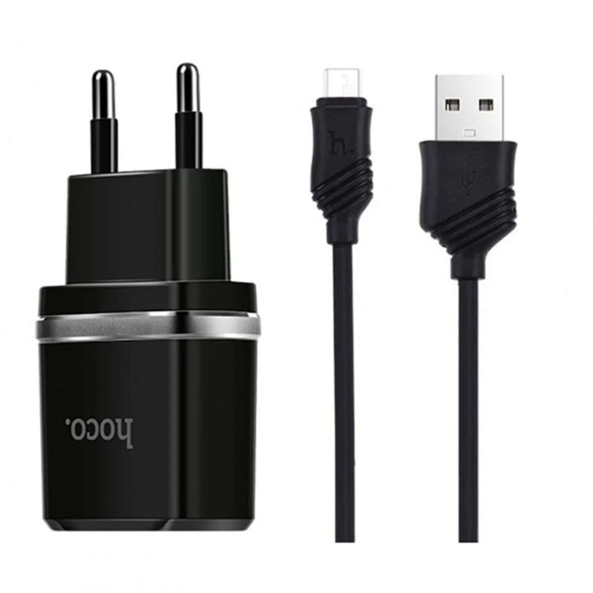СЗУ Hoco C12 Charger + Cable (Micro) 2.4A 2USB Черный