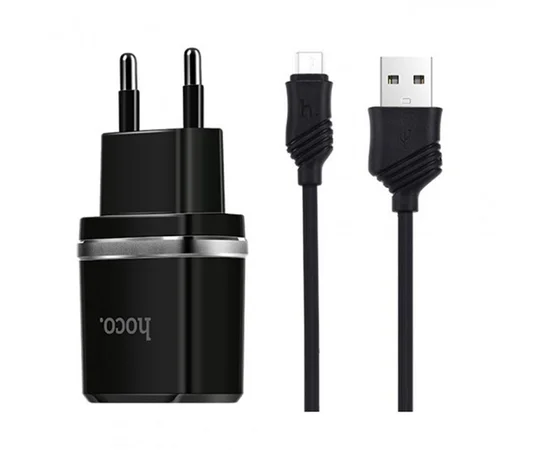 СЗУ Hoco C12 Charger + Cable (Micro) 2.4A 2USB Черный
