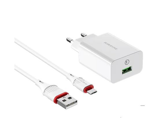 СЗУ Borofone BA21A Long journey QC3.0 (1USB/3A) + MicroUSB Белый