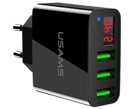 СЗУ USAMS US-CC035 с дисплеем (3USB 2.4A) Черный